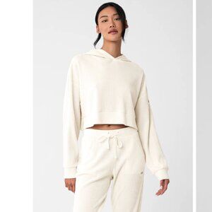 Alo Yoga Muse Hoodie Ivory Ribbed Cropped XS